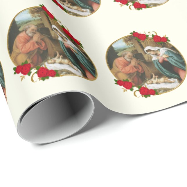 Papel De Regalo Navidades Virgen María Niño Jesús José Natividad (Esquina del rollo)