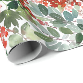 Papel De Regalo Navidades Watercolor Foliage Holly Berry Holiday