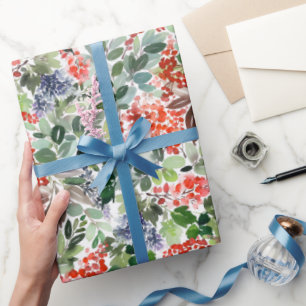 Papel De Regalo Navidades Watercolor Holly Berries Branch Holiday