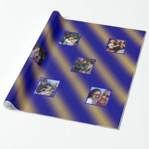 Papel De Regalo Navidades Wavy Pattern Gold & Blue 8 Fotos