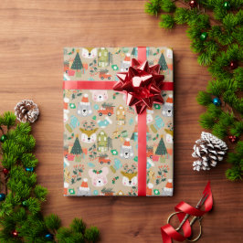 Papel De Regalo Navidades Woodland Festive Furry Friends Beige