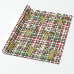 Papel De Regalo Navidades XMAS Plaid Tartan Deer Wrapping Paper