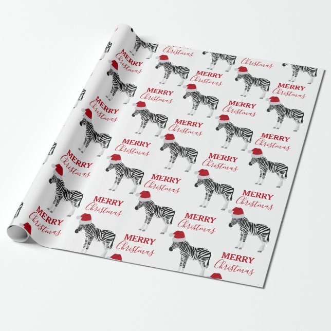 Papel De Regalo Navidades Zebra graciosa animal con Santa Hat (Desenrollado)