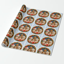 Papel de regalo navideño adorable para cachorros