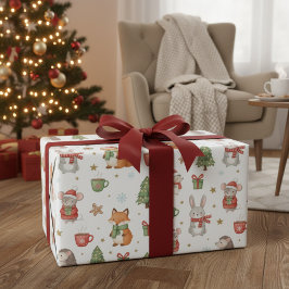 Papel de Regalo Navideño Amigos del Bosque Acogedo
