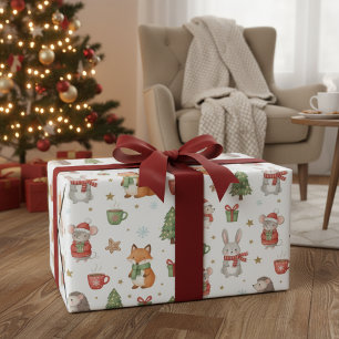 Papel de Regalo Navideño Amigos del Bosque Acogedo