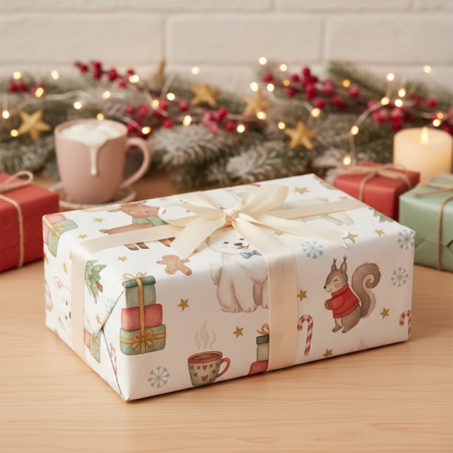 Papel de Regalo Navideño Amigos Festivos Encantado (Unique Holiday Style)