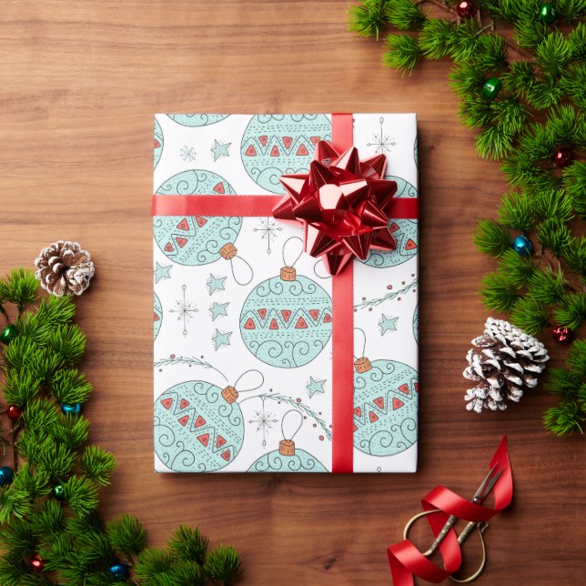 Papel de regalo navideño bolas turquesa (Regalo de vacaciones)