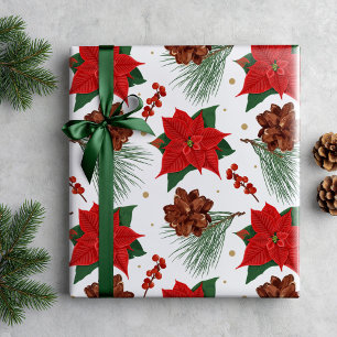 Papel de regalo navideño botánico Flor de Nochebue
