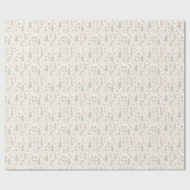 Papel de regalo navideño botánico neutral suave (Superficie plana)