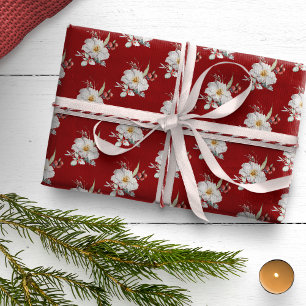 Papel de Regalo Navideño Botánico Rojo