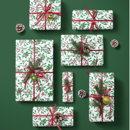 Papel de regalo navideño clásico con muérdago - Ho
