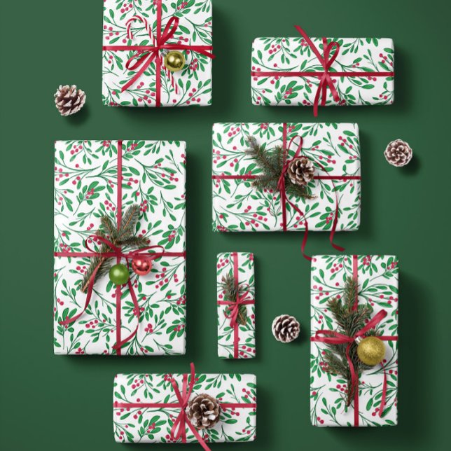 Papel de regalo navideño clásico con muérdago - Ho (Subido por el creador)