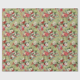 Papel de regalo navideño clásico de poinsettia y b