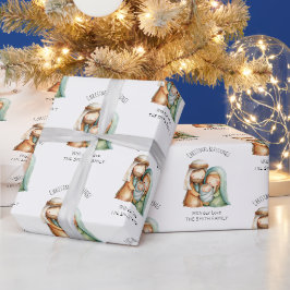 Papel de regalo navideño con escena del Nacimiento