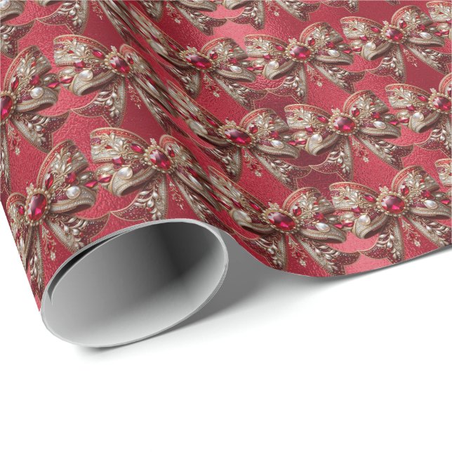 Papel de regalo navideño con lazo rojo (Esquina del rollo)