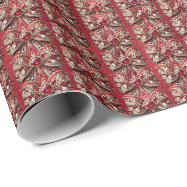 Papel de regalo navideño con lazo rojo (Esquina del rollo)