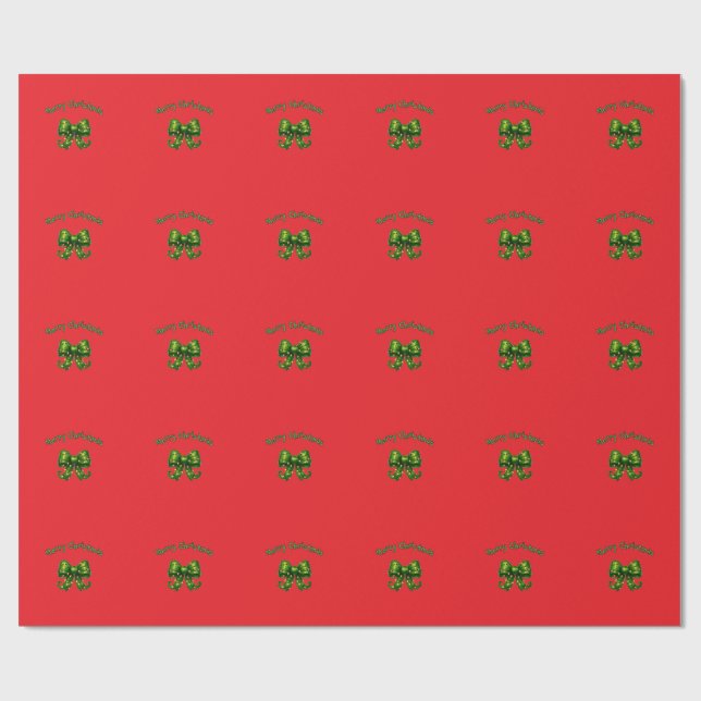 Papel de regalo navideño con lazo verde (Superficie plana)