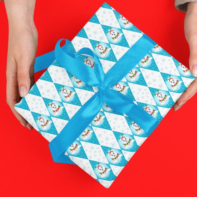 Papel de regalo Navideño con patrón de diamantes y (Samoyed's snowy dance, diamond patterns, winter's gift, warmth on paper.)