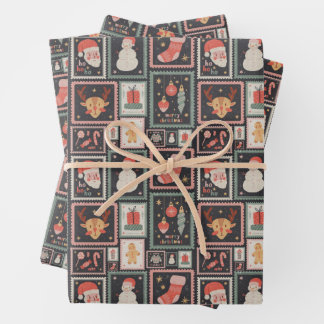 Papel de regalo navideño con sello postal lindo