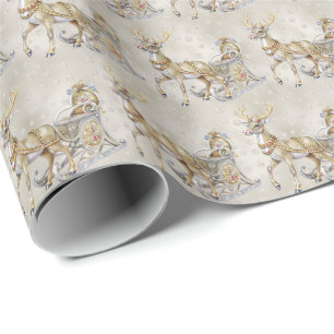 Papel de regalo navideño con trineo de renos