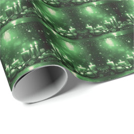 Papel de regalo navideño con velas verdes