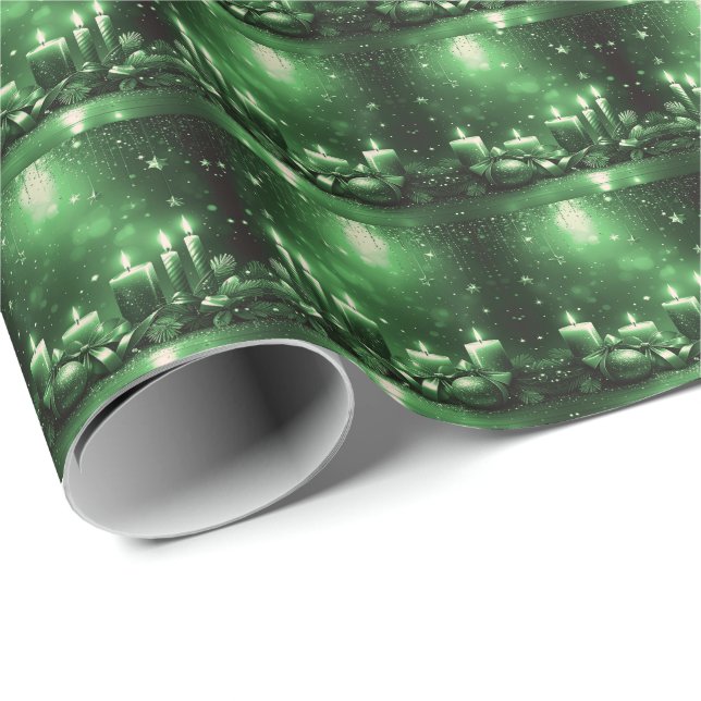 Papel de regalo navideño con velas verdes (Esquina del rollo)