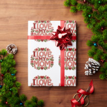 Papel de Regalo Navideño Corazón Floral Amo a Mi M