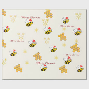 Papel de regalo navideño de abeja rústica