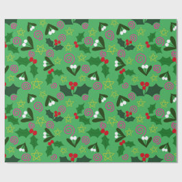 Papel de regalo navideño de acebo y muérdago