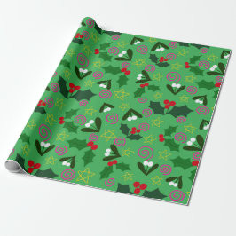 Papel de regalo navideño de acebo y muérdago