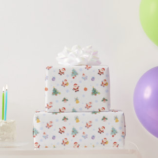 Papel de regalo navideño de árbol de Navidad Santa
