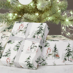 Papel de regalo navideño de bosque invernal acuare