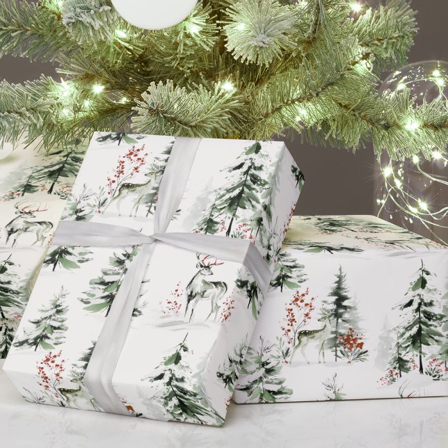 Papel de regalo navideño de bosque invernal acuare (Subido por el creador)
