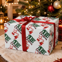 Papel de regalo navideño de cuadros mate de Santa