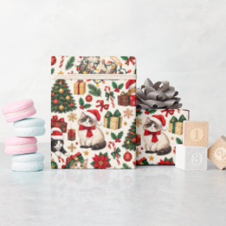 Papel de regalo navideño de gatos de Navidad