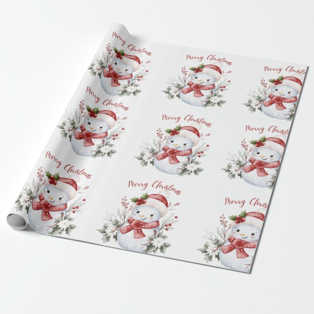 Papel de regalo navideño de muñeco de nieve festiv (Desenrollado)