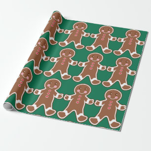 Papel de regalo navideño de niños de pan de jengib