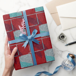 Papel de regalo navideño de punto rojo y beige