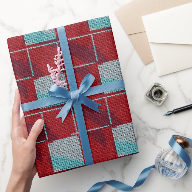 Papel de regalo navideño de punto rojo y beige (Regalar)