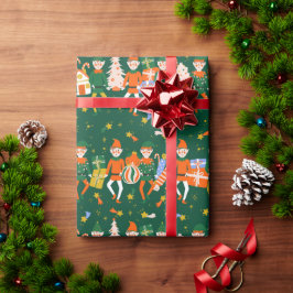 Papel de regalo navideño elfos