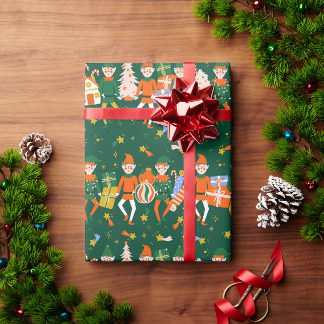 Papel de regalo navideño elfos (Regalo de vacaciones)