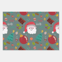 Papel de regalo navideño festivo de Santa