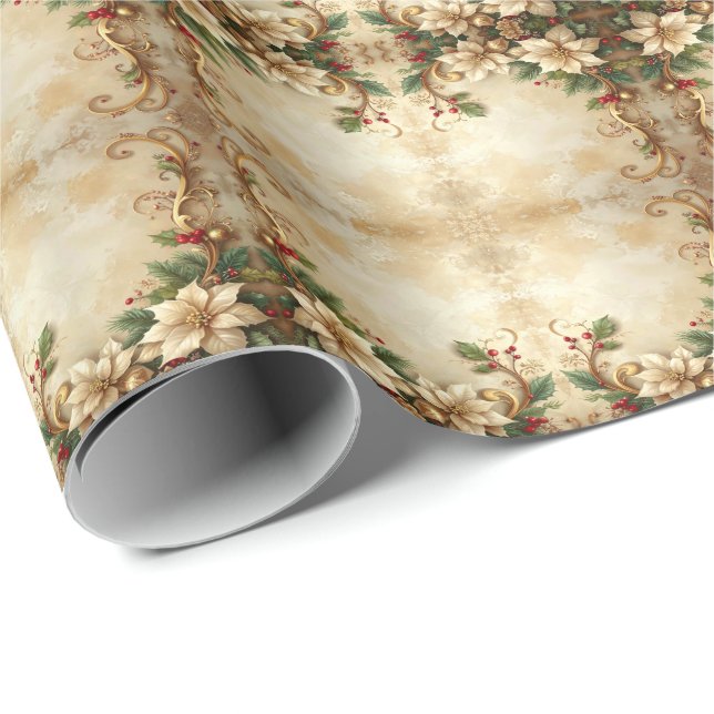 Papel de regalo navideño floral (Esquina del rollo)
