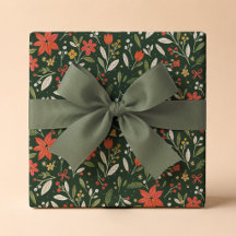 Papel de regalo navideño floral festivo folk