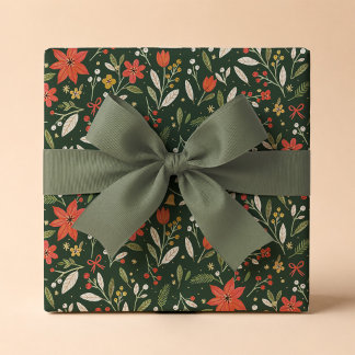 Papel de regalo navideño floral festivo folk