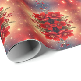 Papel de regalo navideño floral rojo