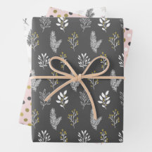 Papel de regalo navideño hojas rosa gris