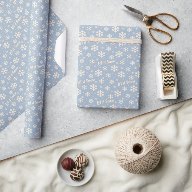 Papel de regalo navideño Let It Snow - Azul (Artesanía)