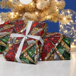 Papel de regalo navideño mosaico de oro esmeralda